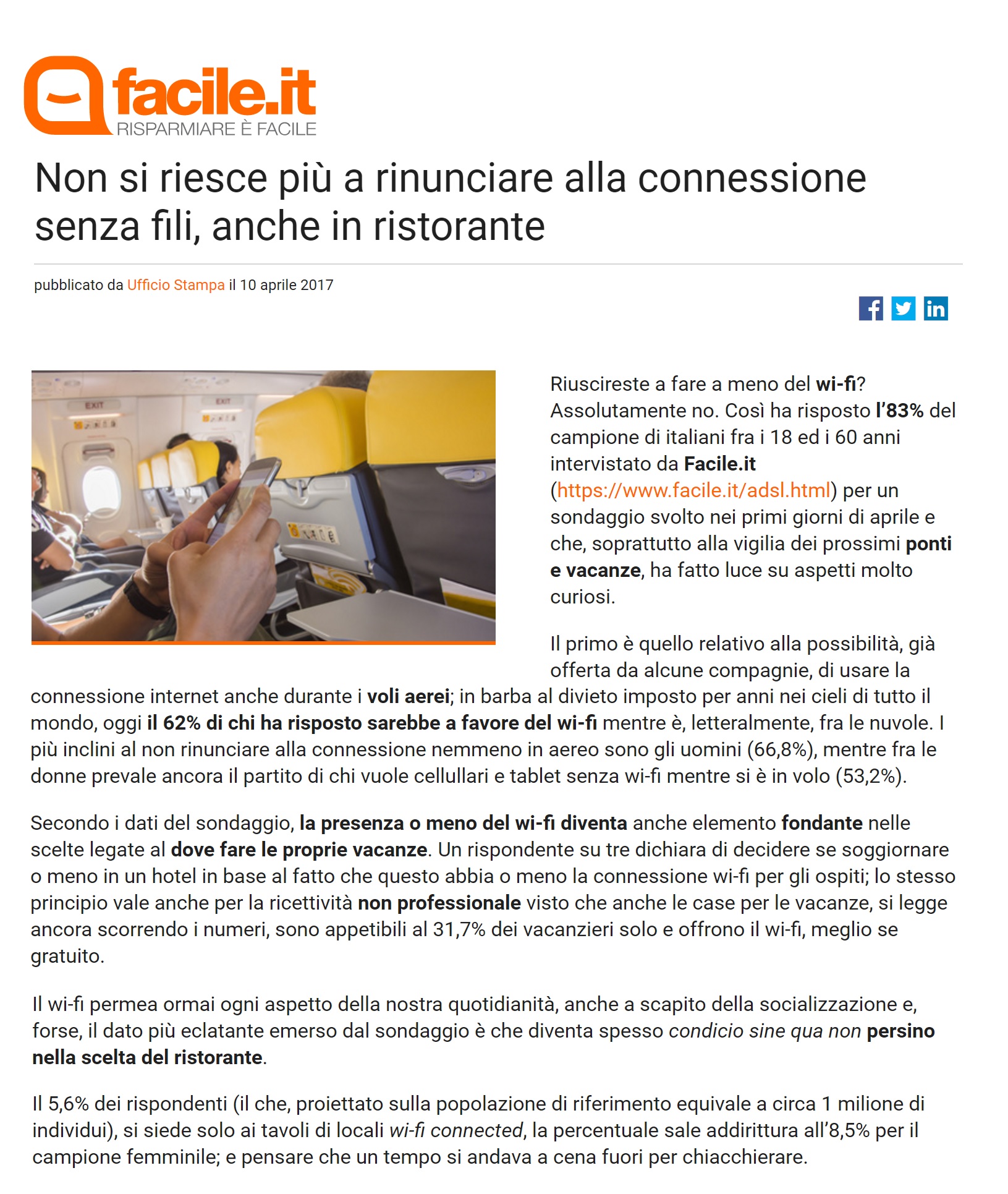 Sondaggio Facile.it